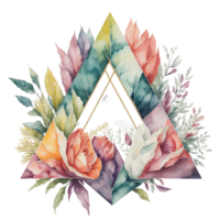 Watercolor Floral Design With Triangle Frame, Watercolor Flower,Bouquet, watercolor bouquet Flower, wedding flower, Watercolor Floral Design, Botanical Flower, Watercolor Decoration, Ai Generated png