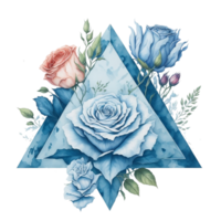 waterverf bloemen ontwerp met driehoek kader, waterverf Bloemen boeket, waterverf boeket bloem, bruiloft bloem, waterverf bloemen ontwerp, botanisch bloem, waterverf decoratie, ai gegenereerd png