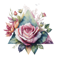 Watercolor Floral Design With Triangle Frame, Watercolor Flower,Bouquet, watercolor bouquet Flower, wedding flower, Watercolor Floral Design, Botanical Flower, Watercolor Decoration, Ai Generated png