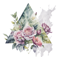 Aquarell Blumen- Design mit Dreieck rahmen, Aquarell Blumenstrauß, Aquarell Strauß Blume, Hochzeit Blume, Aquarell Blumen- Design, botanisch Blume, Aquarell Dekoration, ai generiert png