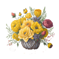 acquerello cestino fiore, acquerello bouquet di fiori, acquerello mazzo fiore, nozze fiore, acquerello floreale disegno, botanico fiore, acquerello decorazione, ai generato png