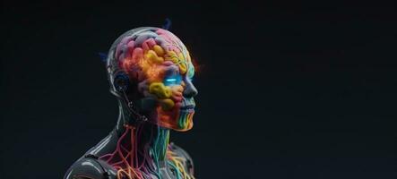 cerebro robot soportes animado con grueso multicolor fumar, lleno cuerpo, alto calidad cara cuadro, con espacio para texto. foto