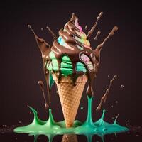 Melting ice cream cone. Created with technology photo