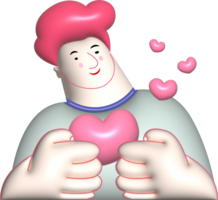 Heart in hand cartoon man gesture 3d png