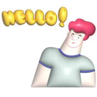 Hello cartoon man gesture 3d png