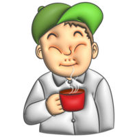 Young man smiling with coffee png