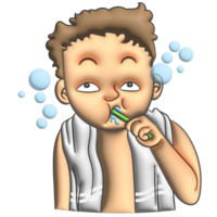 Brush teeth cartoon man gesture 3d png