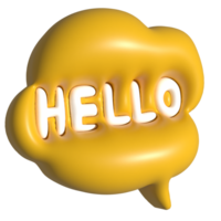 Hallo geel toespraak bubbel 3d png