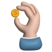 Hand holding a coin 3d png