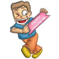 Cartoon man showing name tag 3d png