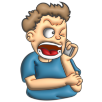 Funny face cartoon man talking phone gesture png