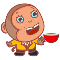 A cup of coffee little monkey gesture png