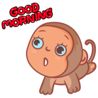 pequeno macaco desenho animado dizer Boa manhã gesto png