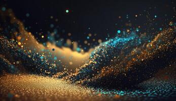 Gold Glitter Defocused Abstract Twinkly Lights Background Gold Sparkles Bokeh Cloud of Particles AI Generative photo