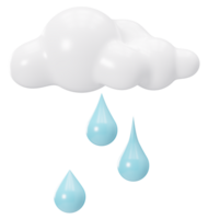 3D cloud and rain drops isolated on white background. Cut out design element. Cute cloud with water droplets, cartoon style. 3D render png