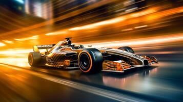 Racing Car drifting with abstract long exposure dynamic speed light trails in an urban environment city, photo