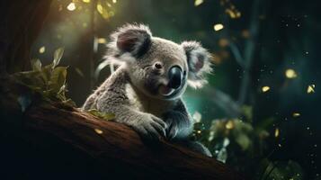 minúsculo linda adorable coala en el selva, intrincado detalles. foto