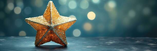 Illuminated star photo in front of bokeh effect background, concept for christmas. Generative AI