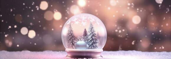 Snow globe decorated with christmas lights bokeh background. Generative AI photo