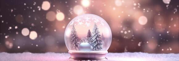 Snow globe decorated with christmas lights bokeh background. photo
