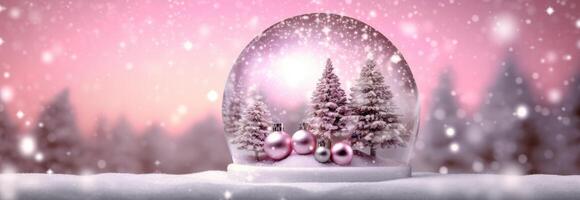 Snow globe decorated with christmas lights bokeh background. photo