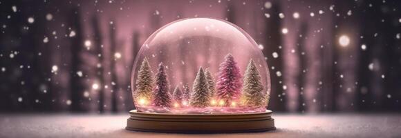 Snow globe decorated with christmas lights bokeh background. photo