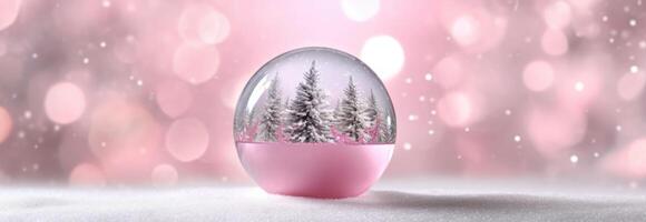 Snow globe decorated with christmas lights bokeh background. photo