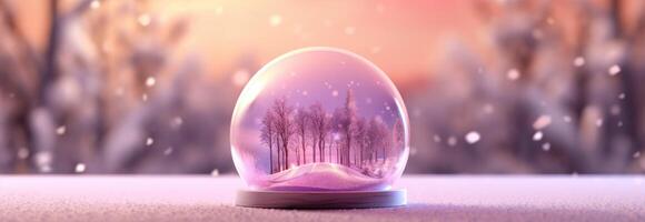 Snow globe decorated with christmas lights bokeh background. Generative AI photo