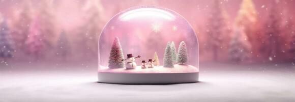 Snow globe decorated with christmas lights bokeh background. Generative AI photo