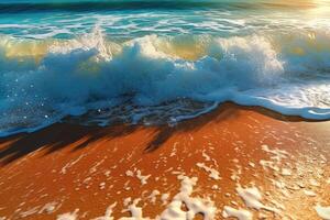 arenoso playa y vibrante azul Oceano ola. generativo ai foto