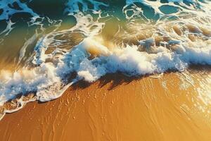 Sandy beach and vibrant blue ocean wave. Generative AI photo