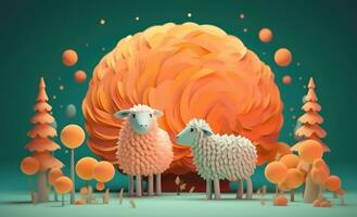 3D rendered sheep image for Eid al-Adha holiday. Generative AI photo