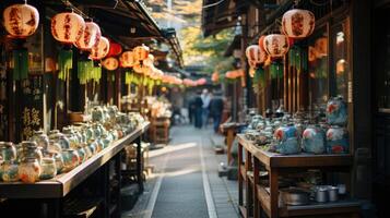 Dusk Market - Japanese Street Market at Dusk. Generative AI photo