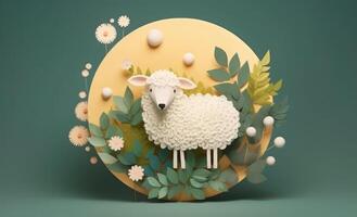 3D rendered sheep image for Eid al-Adha holiday. Generative AI photo