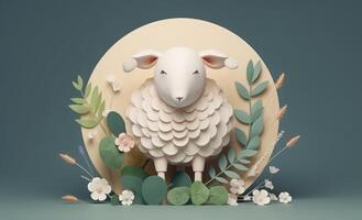 3D rendered sheep image for Eid al-Adha holiday. Generative AI photo