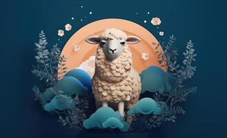 3D rendered sheep image for Eid al-Adha holiday. Generative AI photo