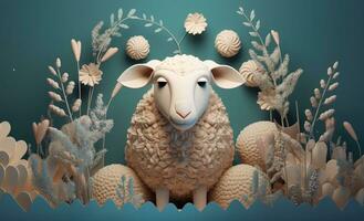 3D rendered sheep image for Eid al-Adha holiday. Generative AI photo