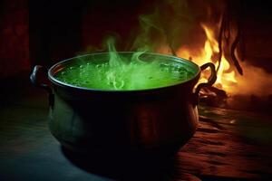 A vibrant image of a witch cauldron shot from a low angle. photo