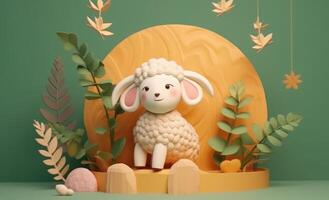 3D rendered sheep image for Eid al-Adha holiday. Generative AI photo