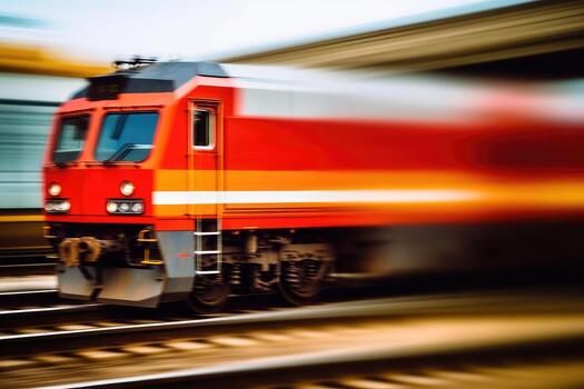 Close - up view of a cargo train with motion blur, symbolizing the fast and efficient transportation of goods. photo
