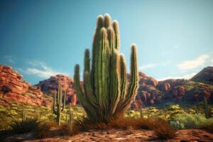 Photo of cactus tree in the middle of the desert. Generative AI