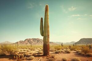 Photo of cactus tree in the middle of the desert. Generative AI