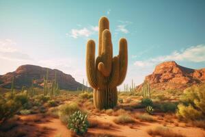 Photo of cactus tree in the middle of the desert. Generative AI