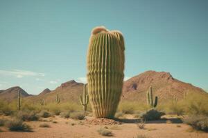 Photo of cactus tree in the middle of the desert. Generative AI