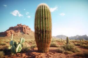 Photo of cactus tree in the middle of the desert. Generative AI