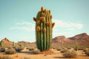 Photo of cactus tree in the middle of the desert. Generative AI