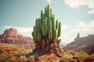 Photo of cactus tree in the middle of the desert. Generative AI