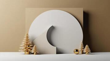 White podium prepared for New Year's product promotion. Christmas concept. Generative AI photo