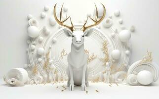 Deer object with white and gold details, concept for christmas and new year holidays. Generative AI photo