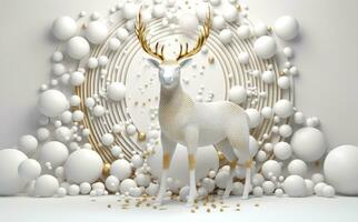 Deer object with white and gold details, concept for christmas and new year holidays. Generative AI photo